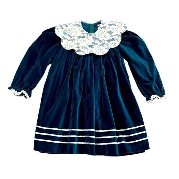 Vintage 1970’s Little Girl’s Turquoise Velvet Holiday Party Dress size 6 - Picture 1 of 13